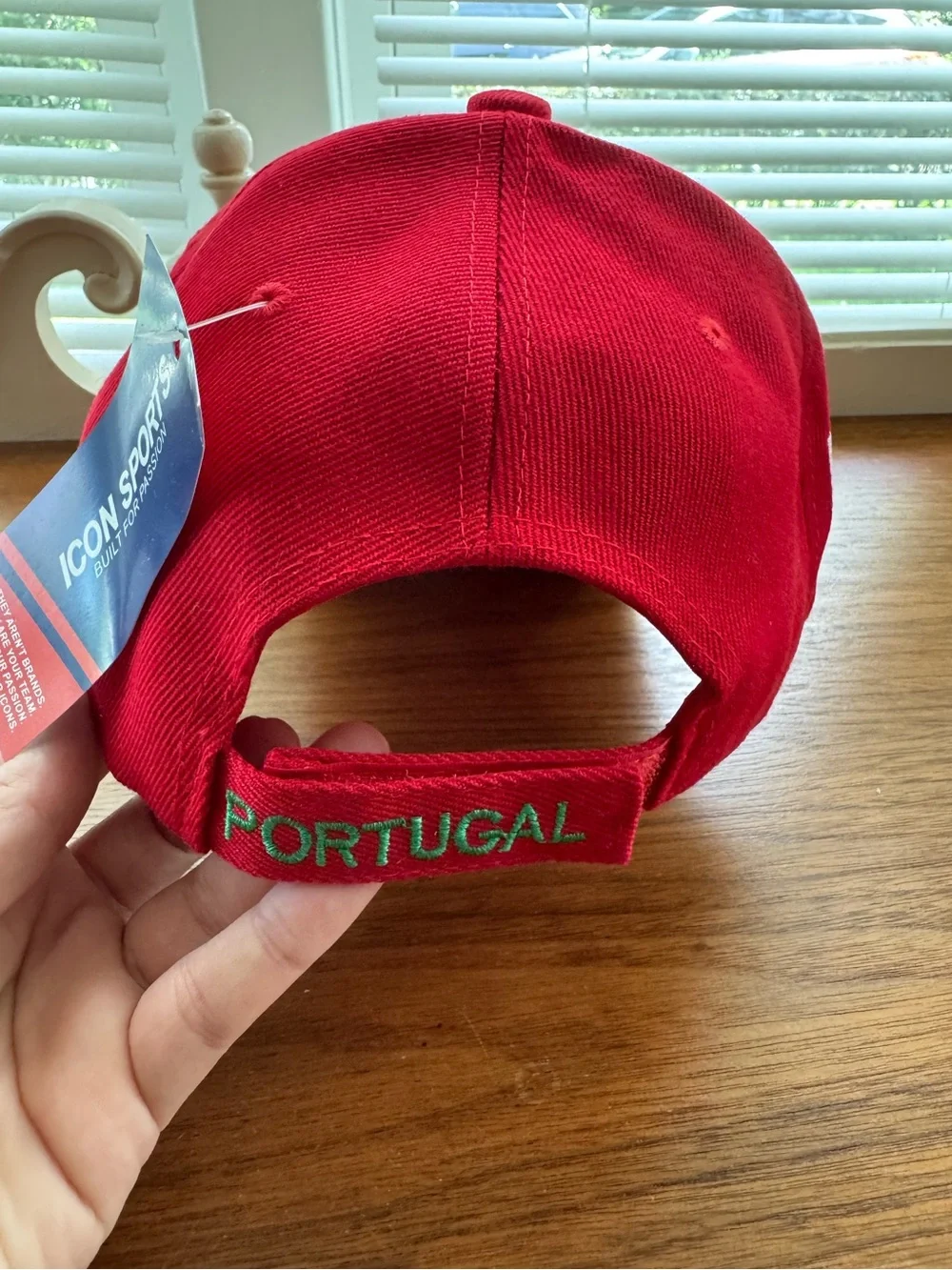 Red Portugal Unisex Adjust Baseball Cap with Green Embroidery and Patchwork NWT